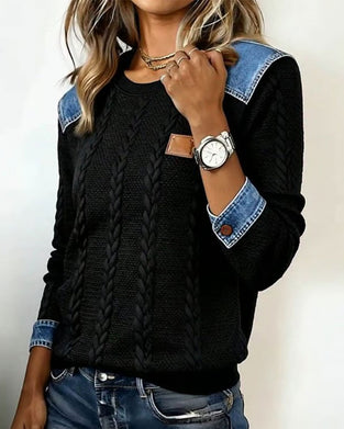 Sweatshirt Contrast Color Crew Neck Patchwork