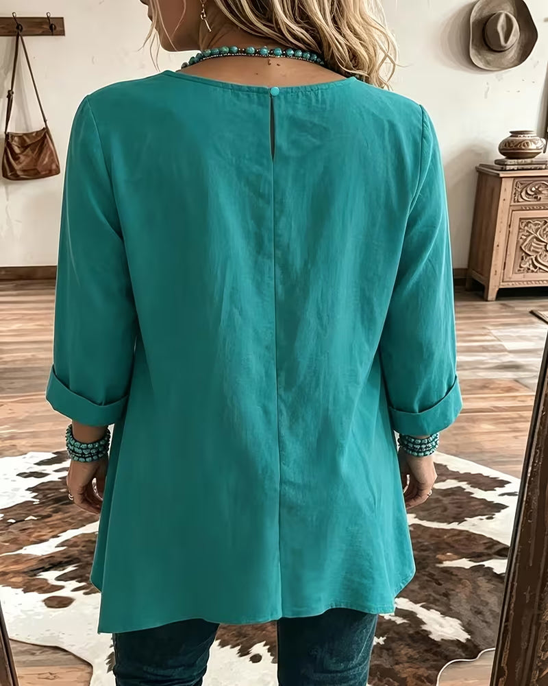 Crew Neck Ruched Loose Solid T-Shirt