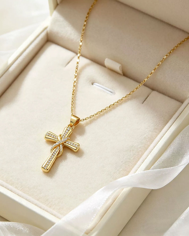 ✝️ Women's Necklace with Sparkling Cross Pendant – Elegant Twisted Design for Everyday & Special Occasions