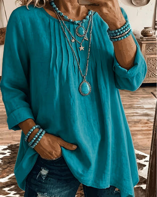 Crew Neck Ruched Loose Solid T-Shirt