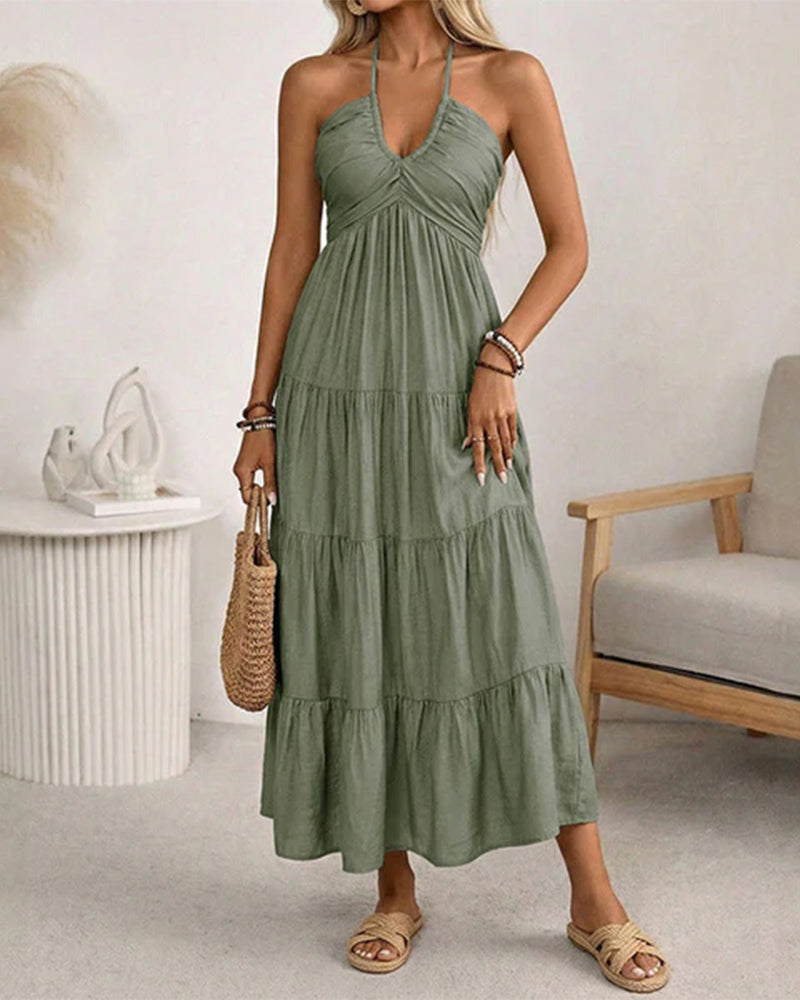 Halter Bandeau Multi-Layer Ruffle Dress