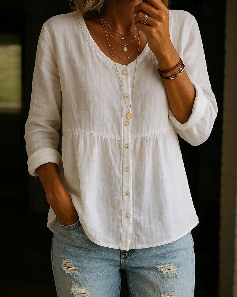V-Neck Button-Detail Shirt