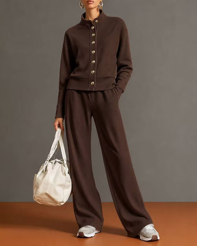 Snap-Button Hoodie And Sweatpants Set