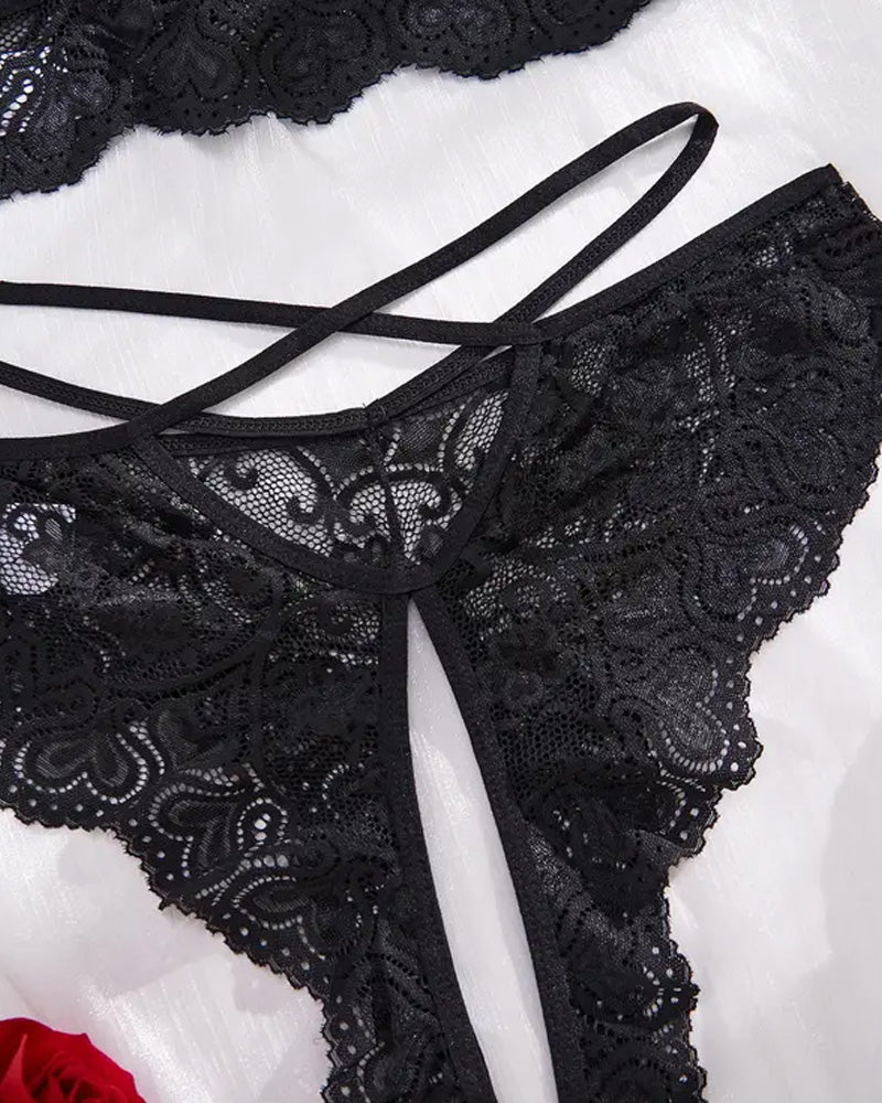 Sexy Lingerie Set - Hollow Bow Bralette & Open Panties