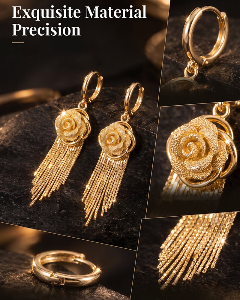 Gold Flower Tassel Earrings