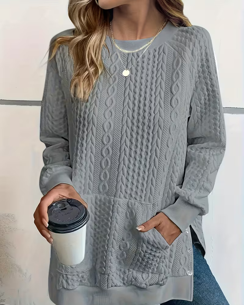 Crew Neck Casual Slit Pocket Sweatshirt
