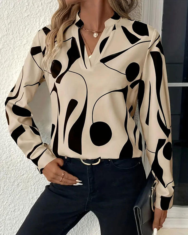 Abstract Geometric Print Blouse