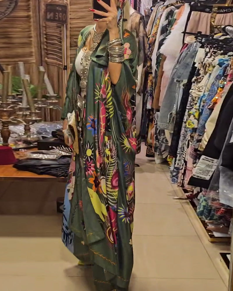 Kimono print casual two-piece set