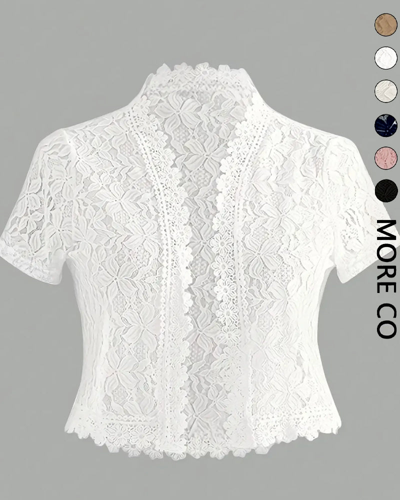 Solid Color Floral Lace Short Sleeve Coat