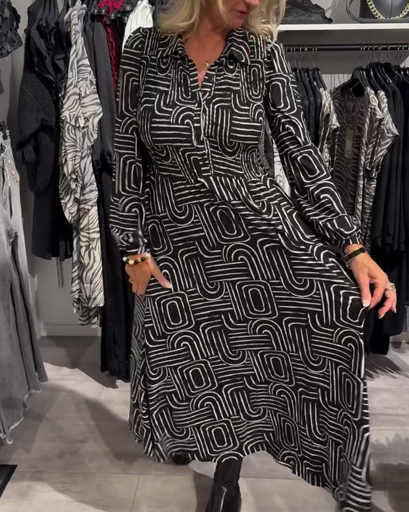 Lapel - collared Fashionable Printed Dress