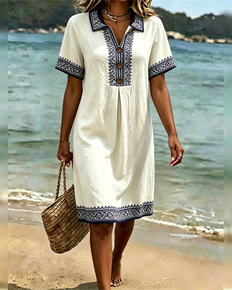 Ethnic Lapel Short Sleeve Casual Dress