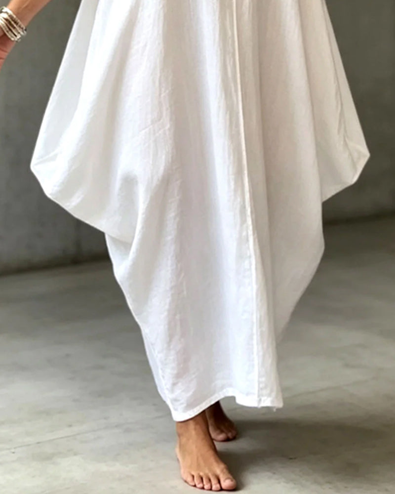 Loose-Fitting Solid-Color Crew-Neck Dress