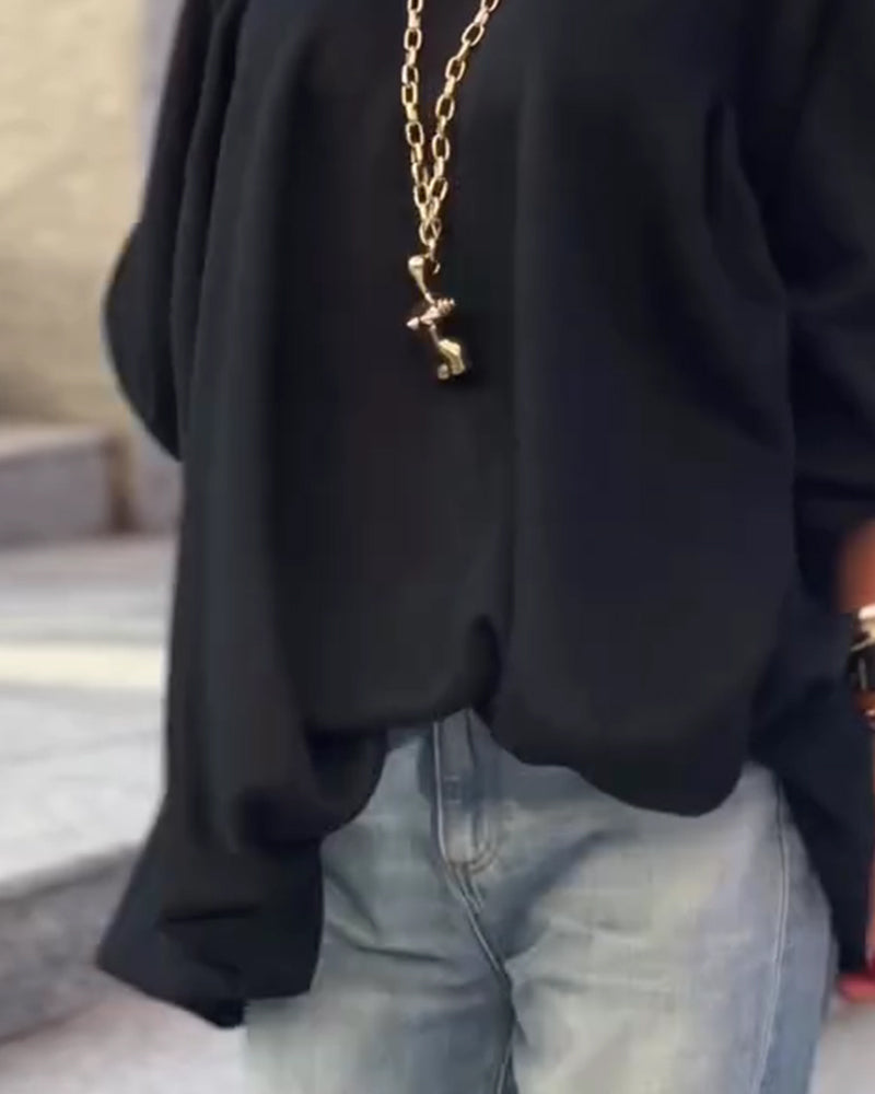 Solid Color Loose Irregular Sweatshirts