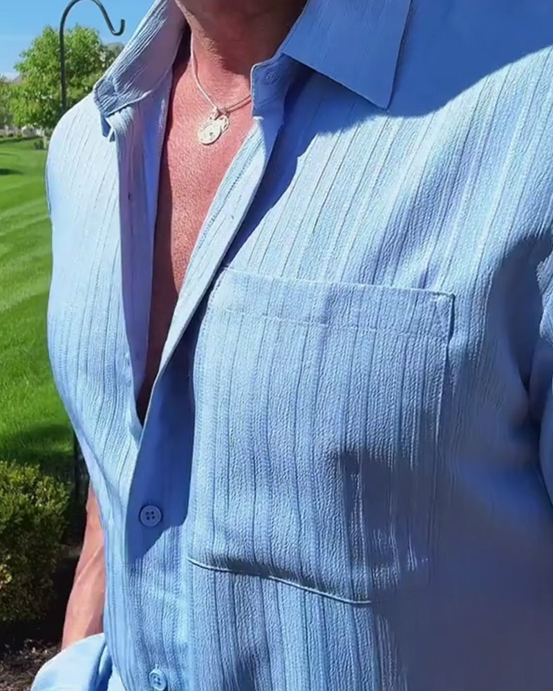 Solid-Color Short-Sleeve Casual Shirt