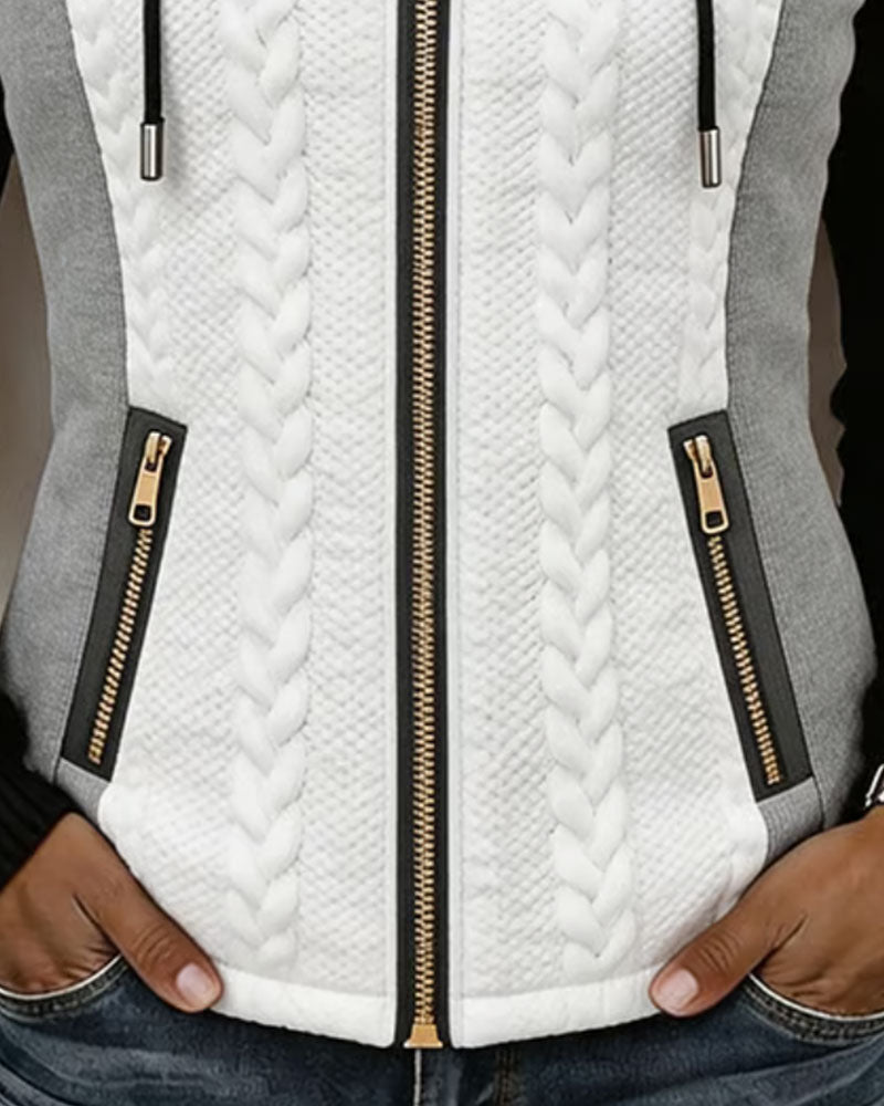Contrast Color Hooded Zipped Coat