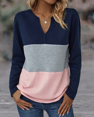 V-neck color block top