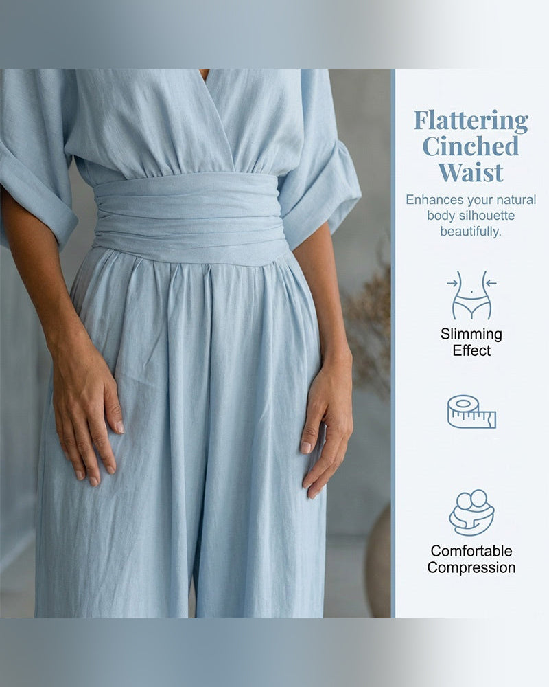 V-Neck Cross Waist-Cinching Wide Leg Jumpsuit