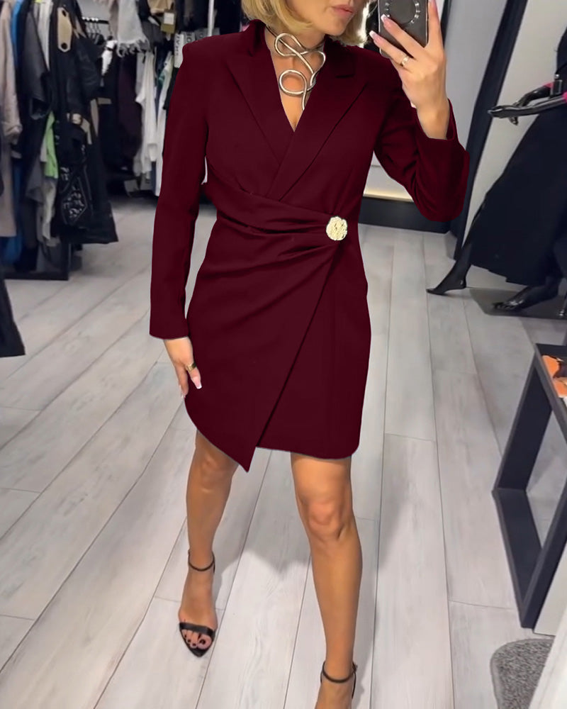 Solid Color Suit Collar Fashion Dress