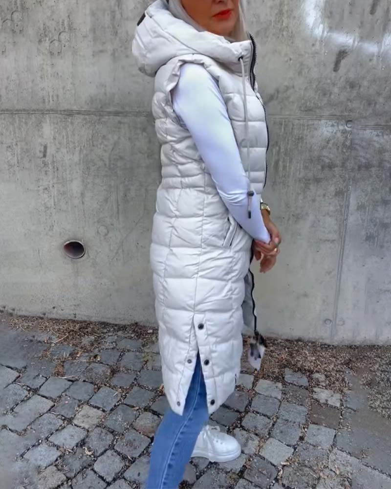 Sleeveless hooded zip-up casual padded jacket