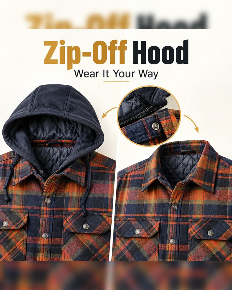Men's Plaid Hooded Button-Up Coat