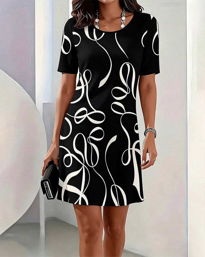 Line Print Crew Neck Dress