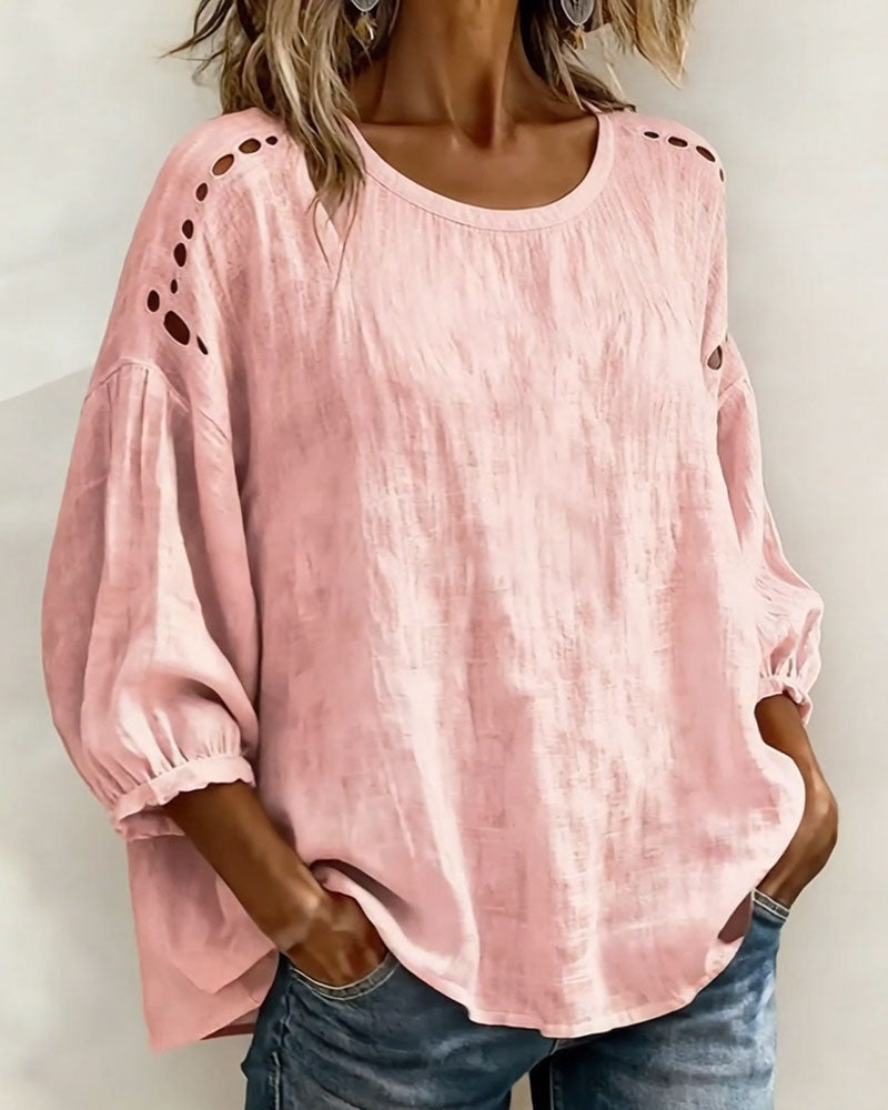 Hollow Cotton Linen Blouse
