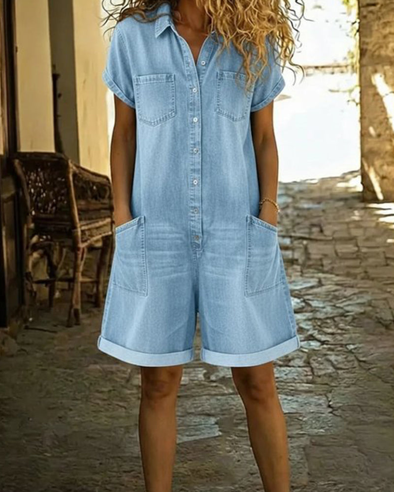 Short Sleeve Denim Jumpsuits