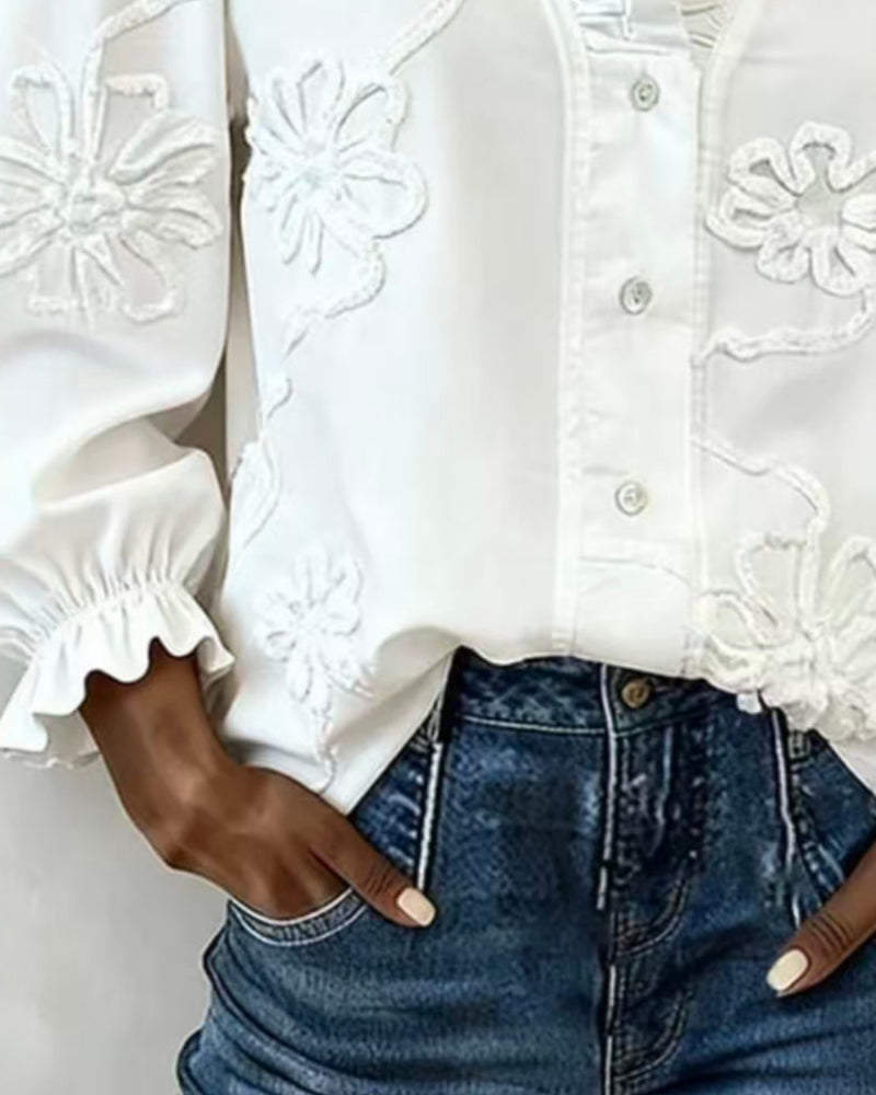Ruffle Bubble Sleeve Blouse