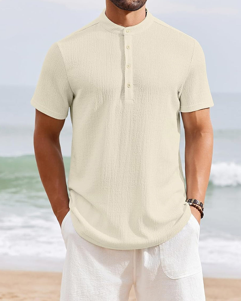 Solid Color Loose Henley Shirt