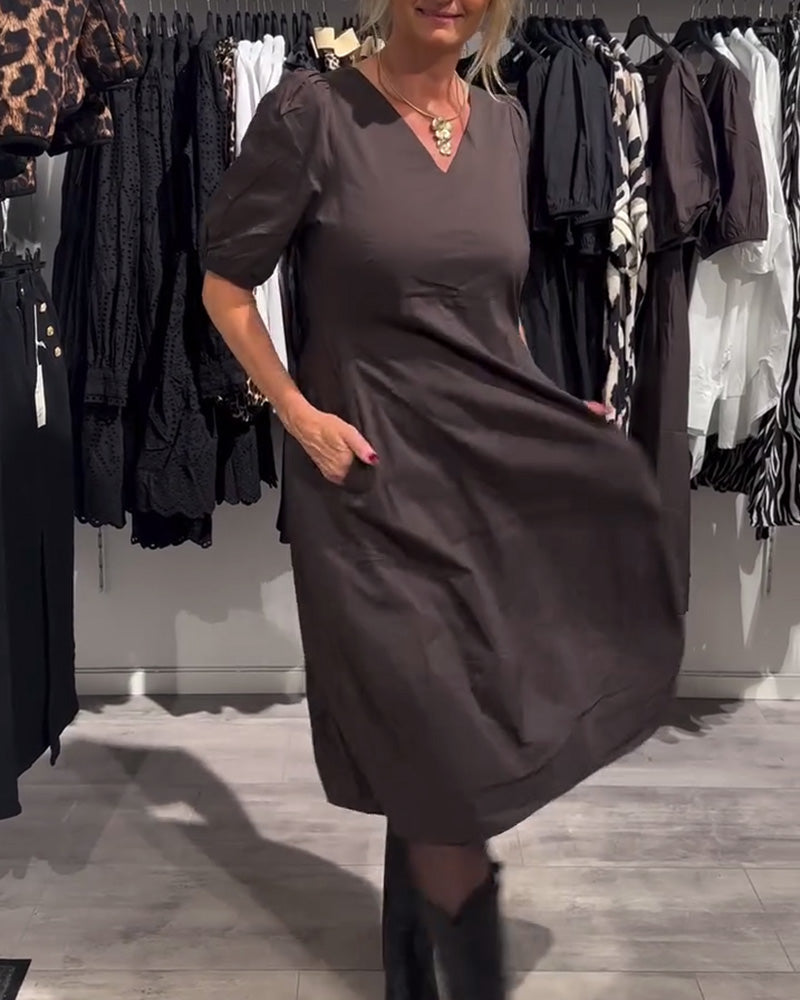 V-Neck Pocket Casual Dress