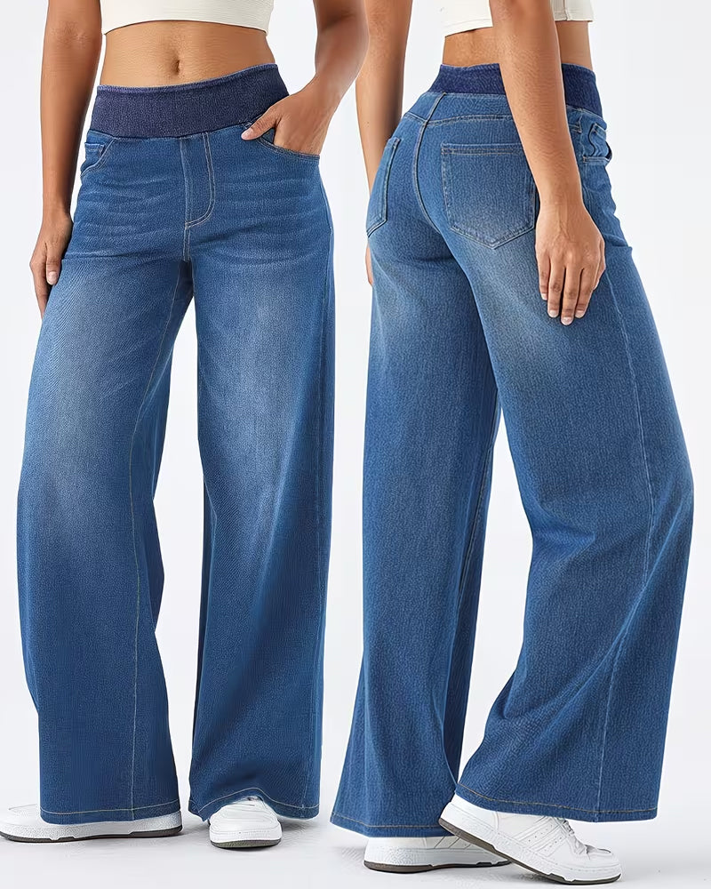 Stretch-Waist Straight Denim Pants