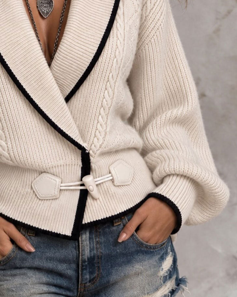 Lapel Contrast Sweater Cardigan