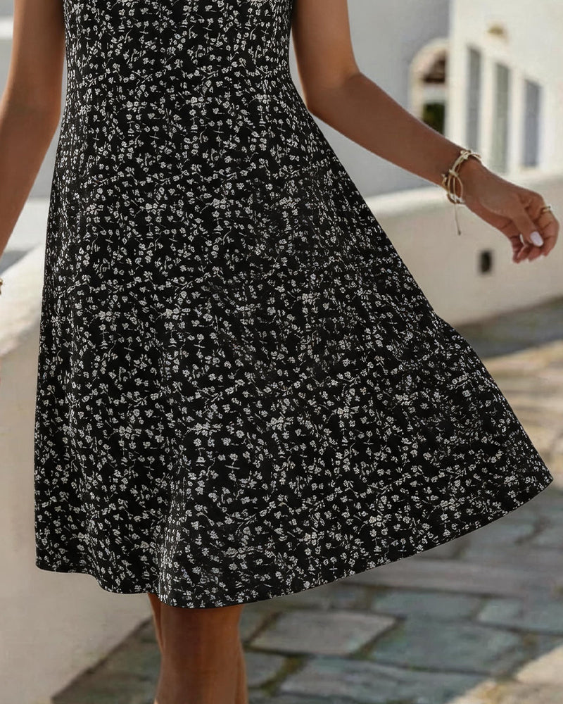 Floral V-Neck Full Skirt Dress