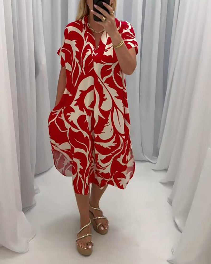 Contrast print slit casual dress