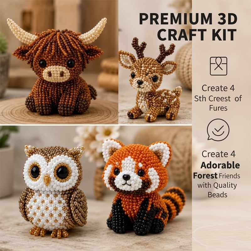 3D Beaded Animal Craft Kit - DIY Miniature Animal Beading Set for Beginners