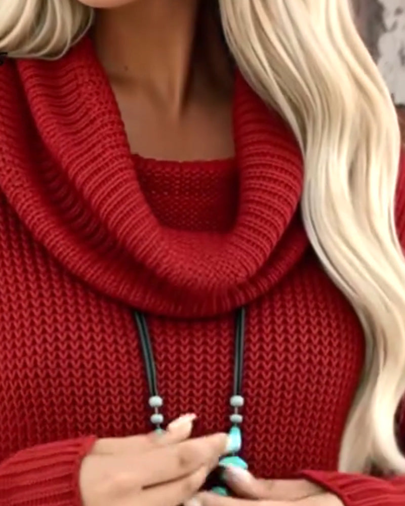 Solid Color High-Neck Stylish Dress