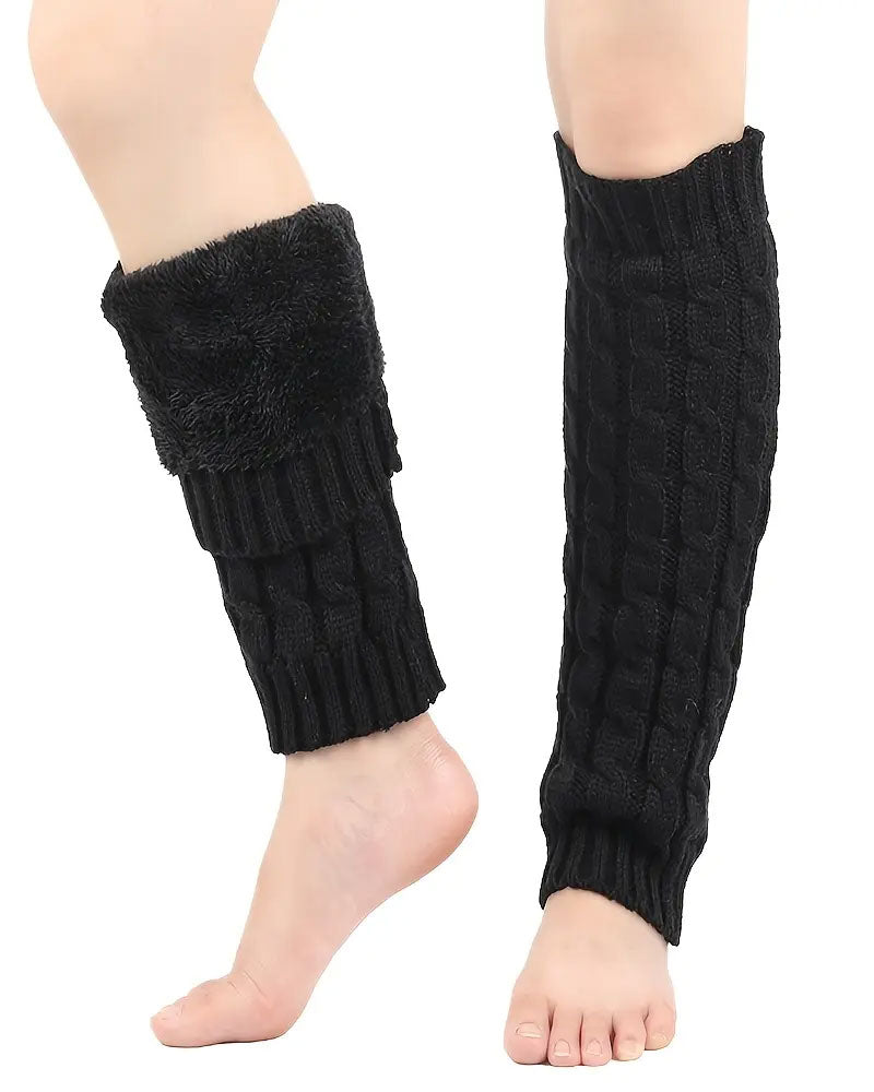 Fleece Lined Cable Knit Leg Warmers Thermal Boot Cuffs