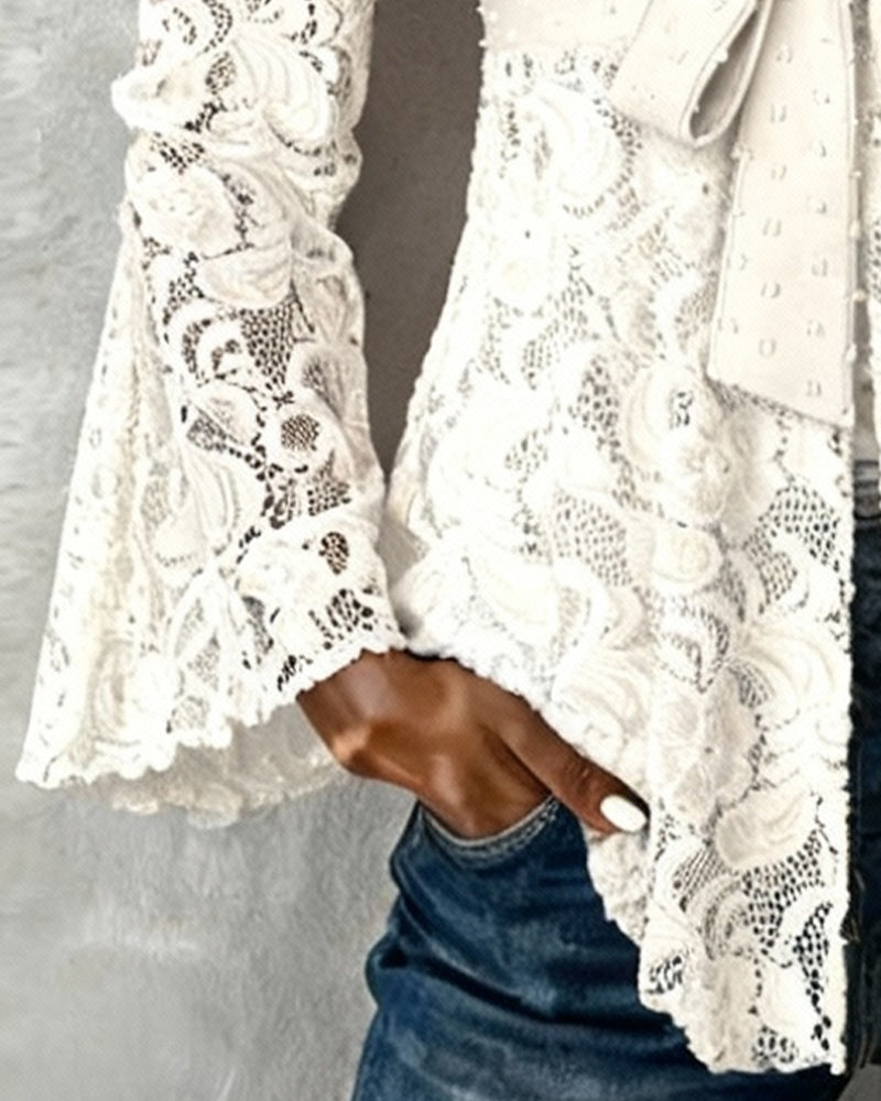 Solid Color Bell Sleeve V-Neck Blouse