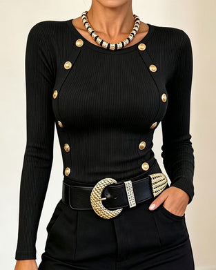 Button Slim-Fit Long Sleeve Top