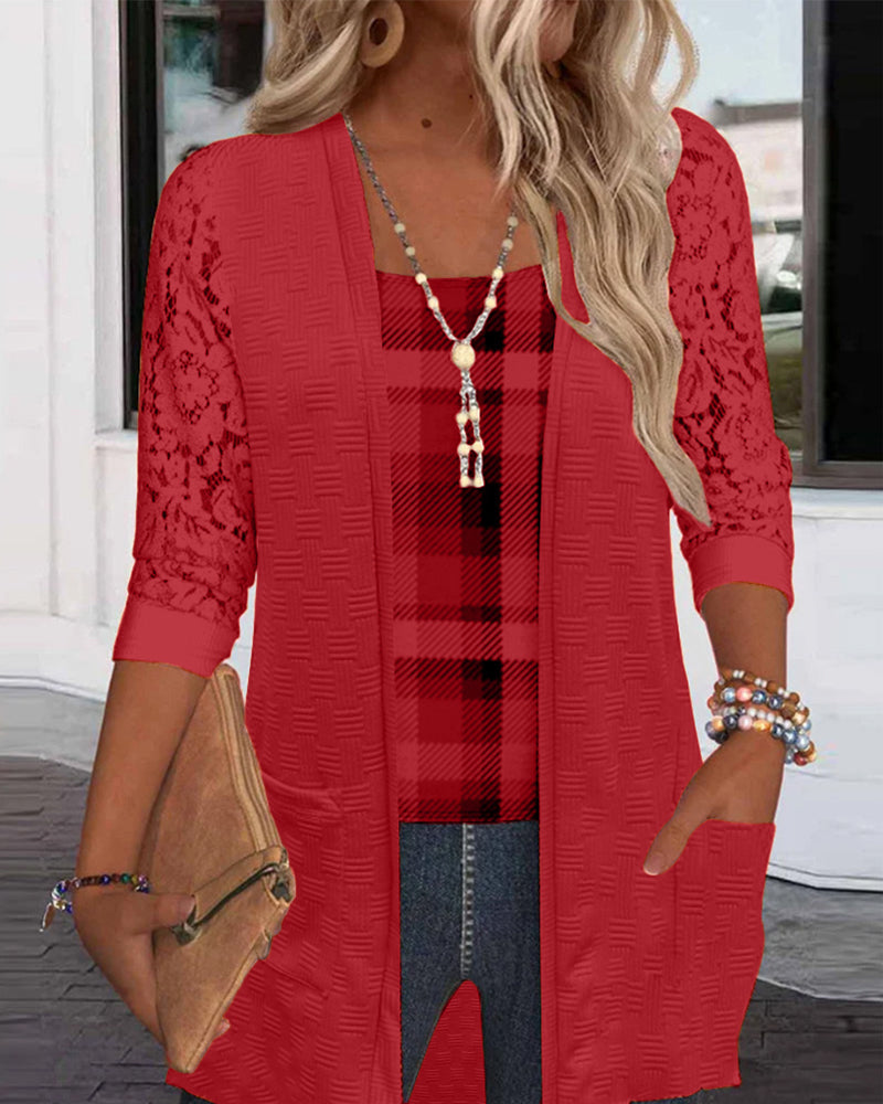 Faux Two-Piece Plaid Top
