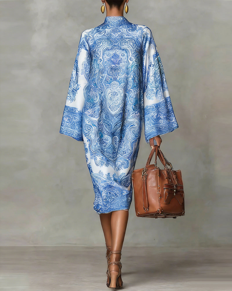 High-Neck Vintage Print Dress