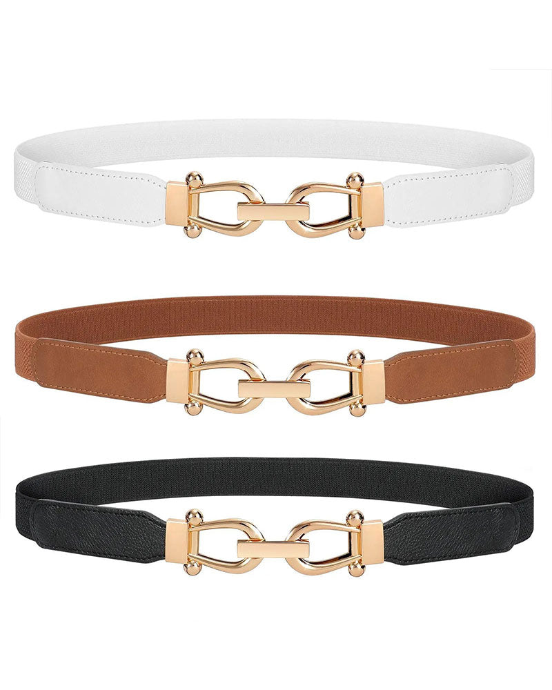 Women Stretchy Waist Belt Retro Elastic Skinny Belt for Ladies with Gold Buckle
