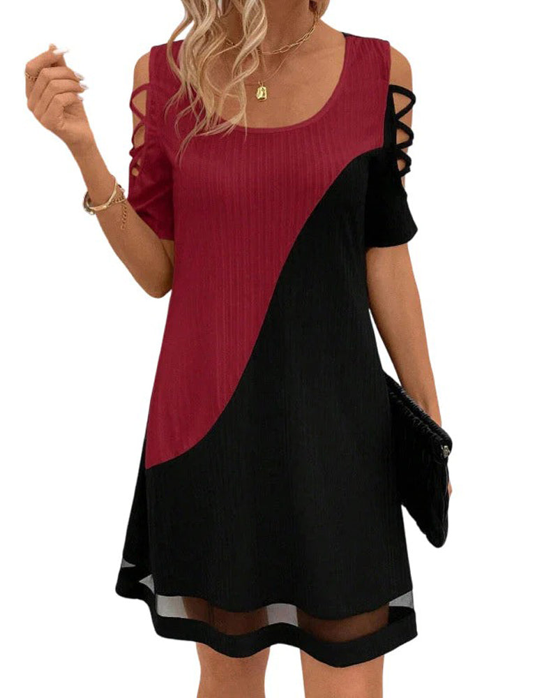 Color Block Short Sleeve Dress