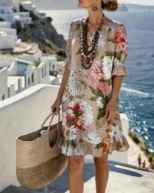 Vintage Large Floral Print Dress