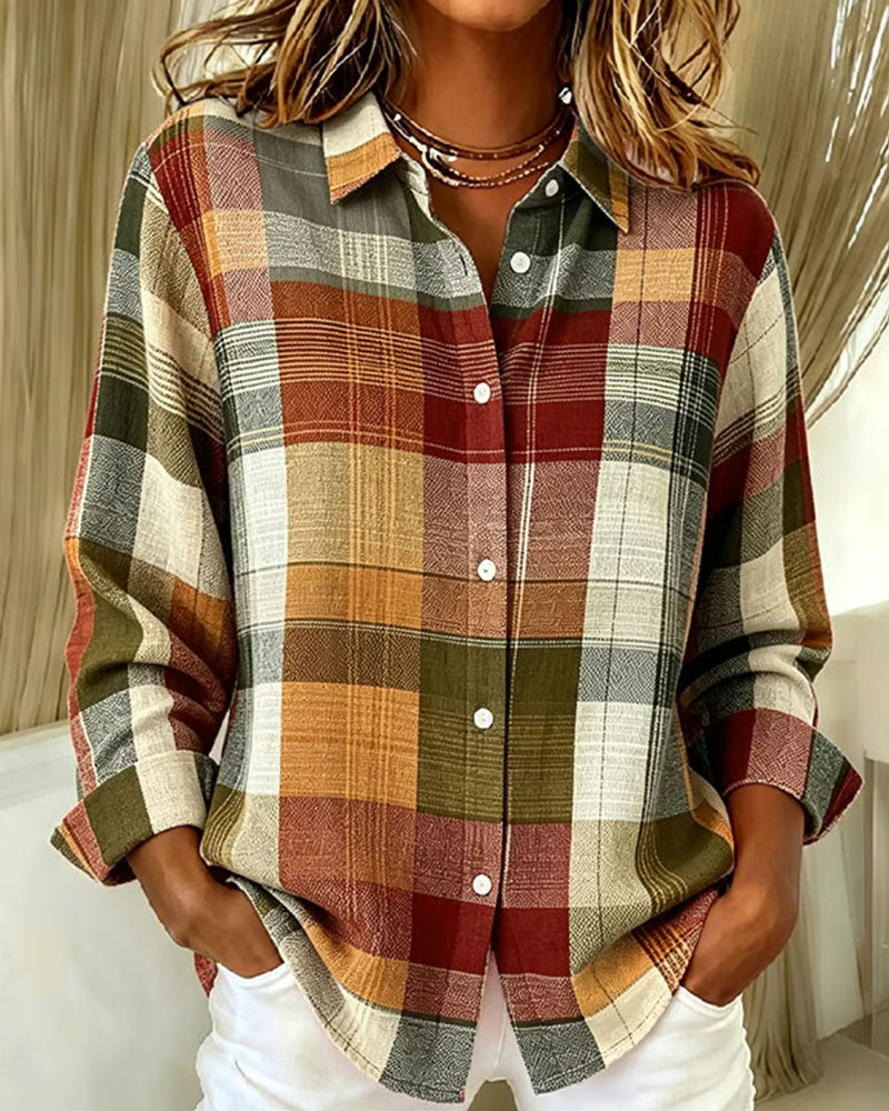 Plaid Contrast Color Split Loose Fit Shirt