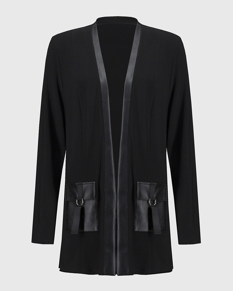 Fashion solid color patchwork pocket coat