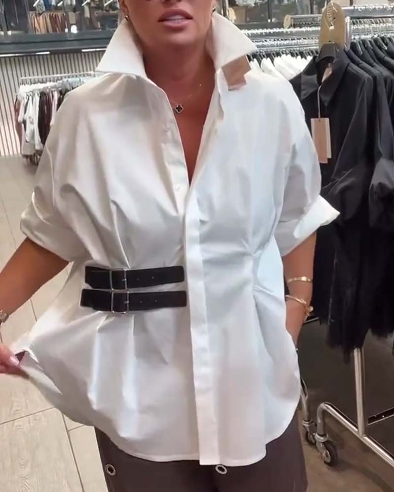 Belt Buckle Design Lapel Shirt