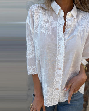 Lapel Button Print Solid Shirt