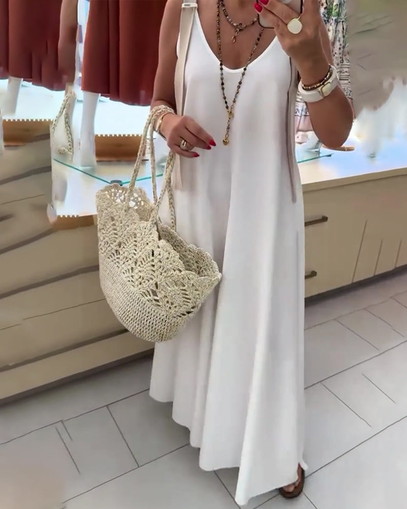 Adjustable Strappy V-Neck Long Dress