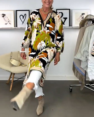 V-Neck Coconut Print Dress